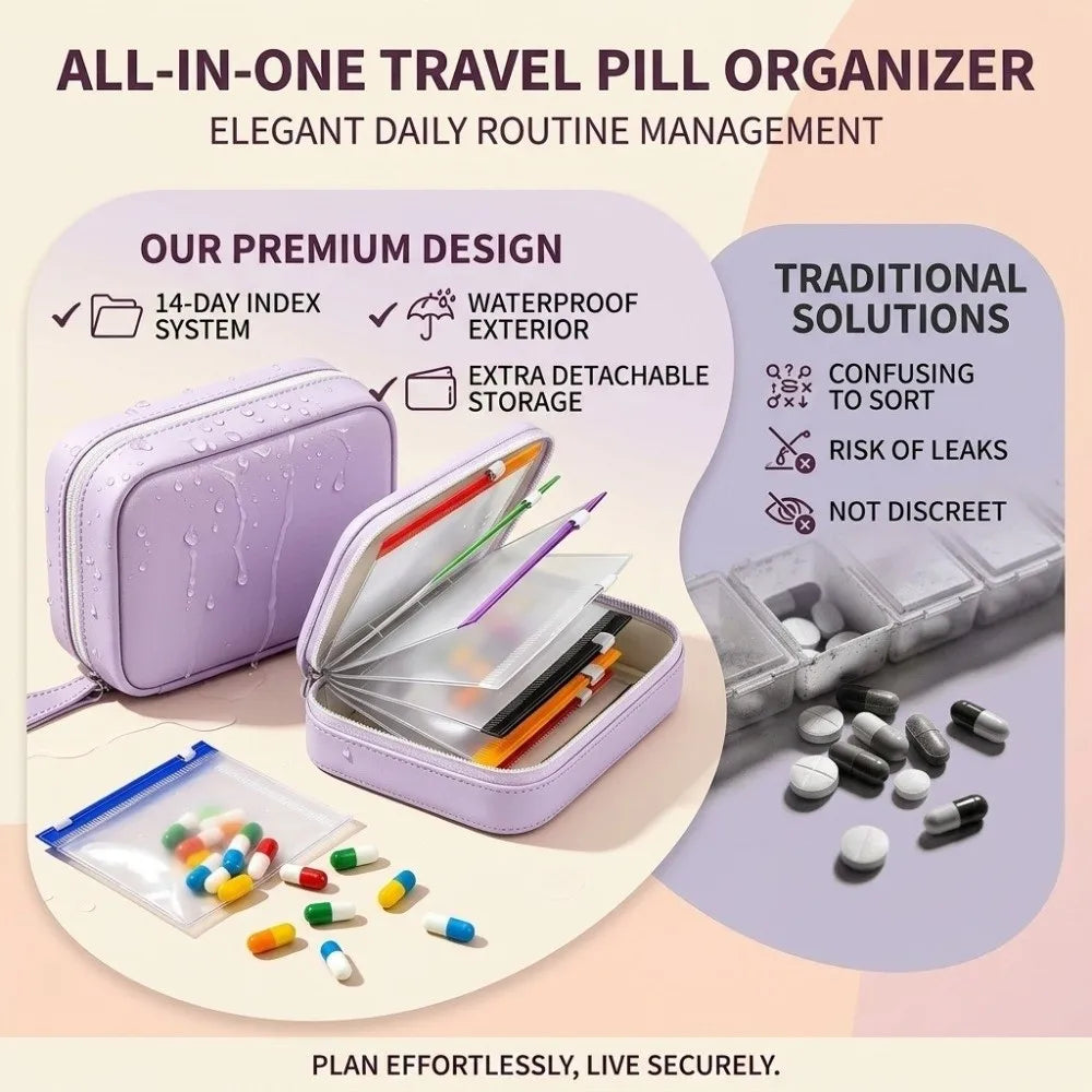 BPA-Free Weekly Pill Organizer – 14 Zippered Pouches Travel Case
