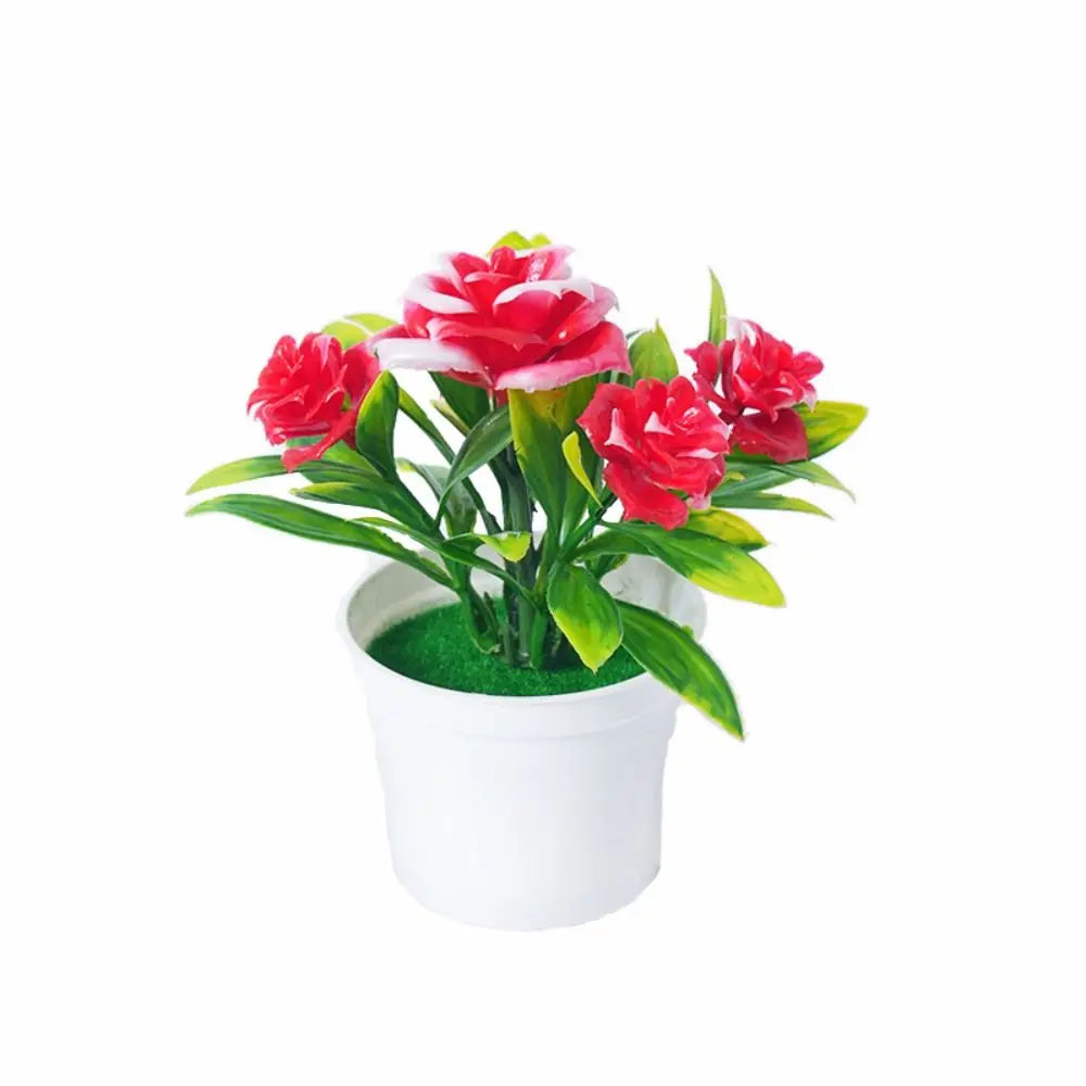 Multicolor Artificial Rose Bonsai – Potted Simulation Flower Decor