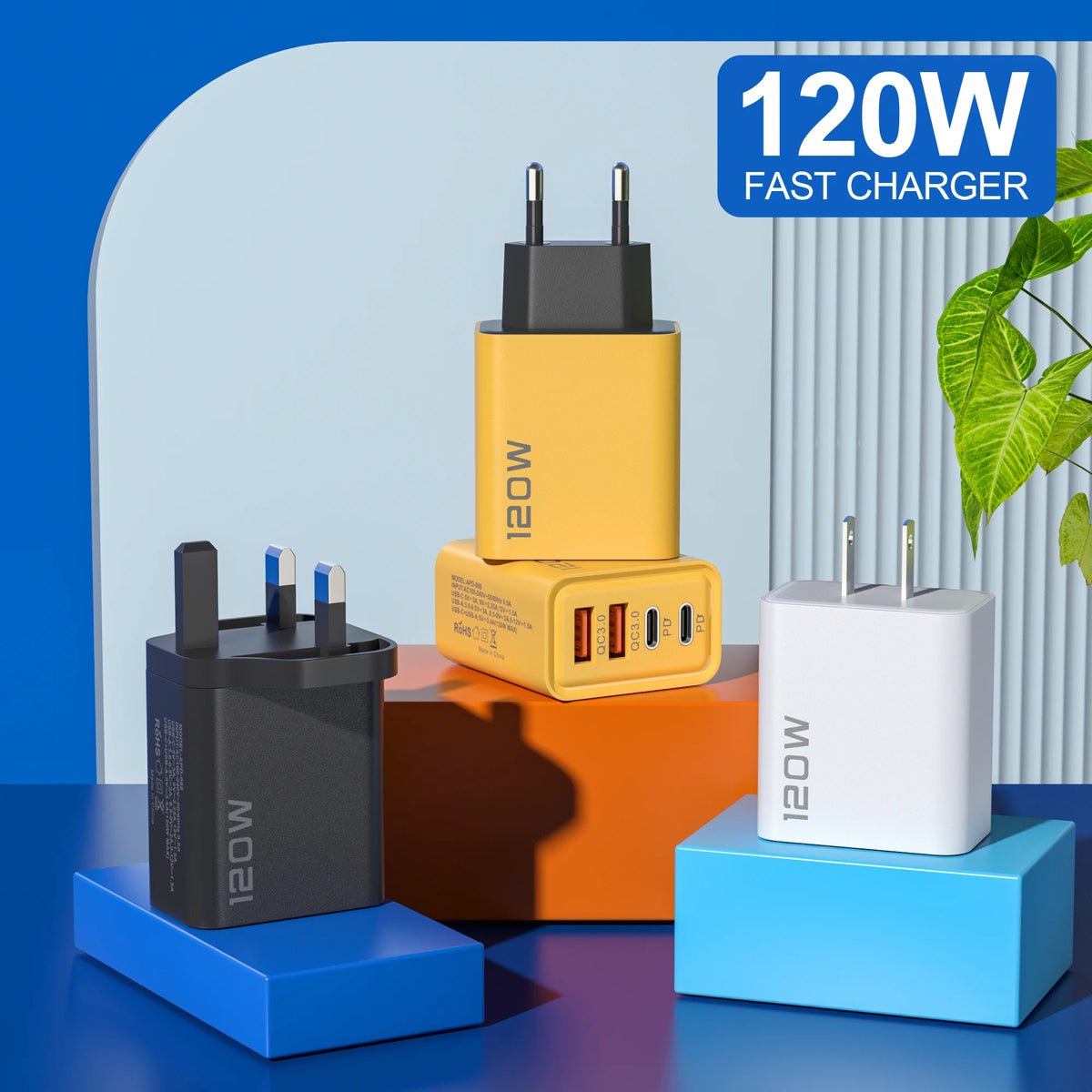4-Port 120W USB-C PD Fast Charger – Quick Charge 3.0 Adapter