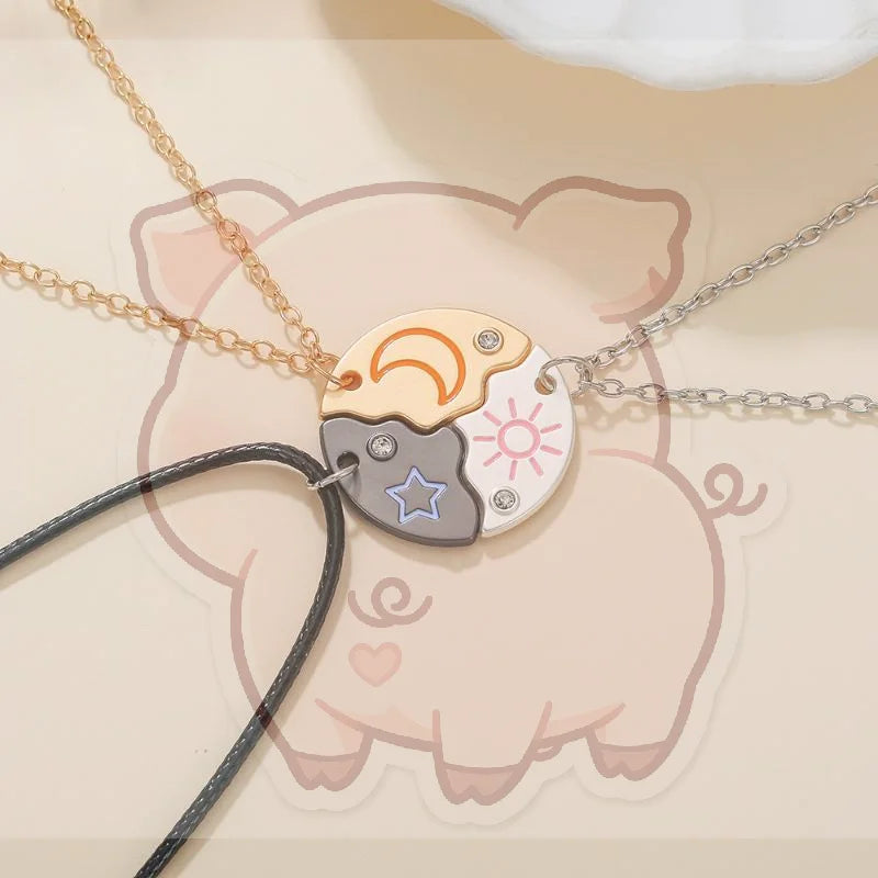 3-Piece Sun Moon Star Puzzle Necklace Set | BFF Matching Gift