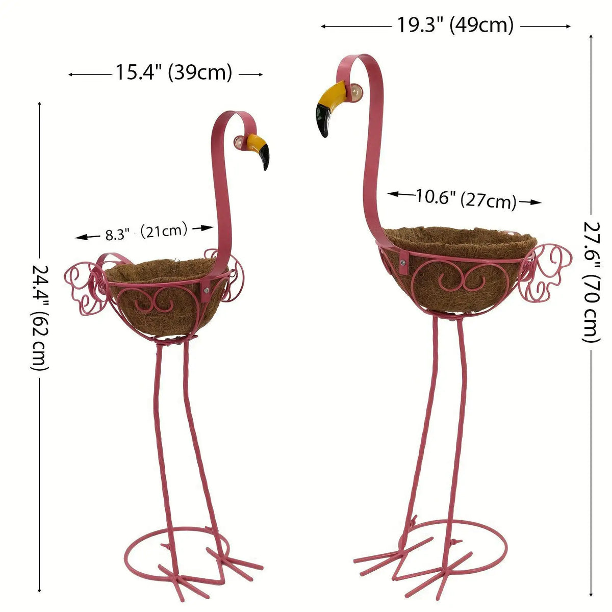 Flamingo Planter Stand Set of 2 – Iron Flower Pot Rack Garden