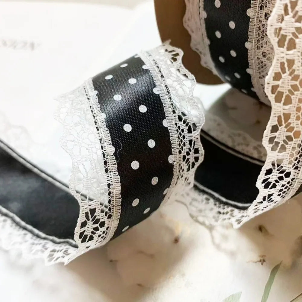 Polka Dot Satin Ribbon 4cm Wide – 10 Yards White Lace Trim