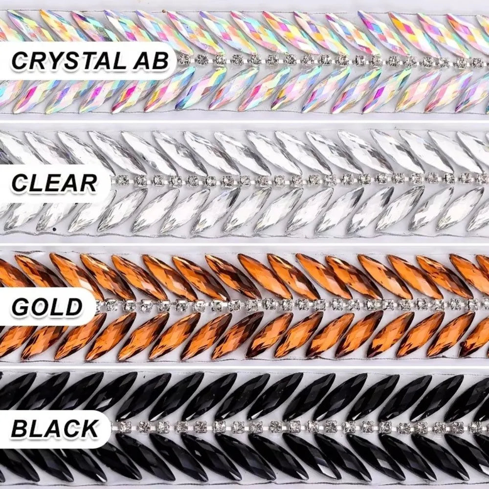 Iron-On Rhinestone Ribbon Trim – 1 Yard DIY Crystal Decor