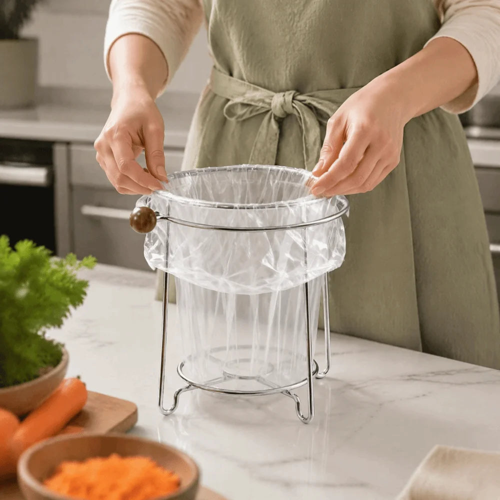 Stainless Steel Countertop Trash Bag Holder Stand | Space-Saving