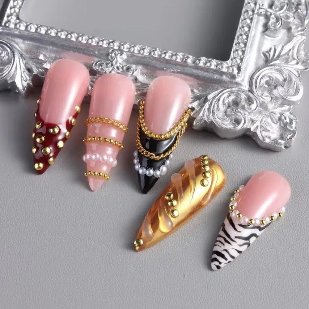 12-Grid 3D Nail Art Studs – Metal Beads, Pearl & Charms Set