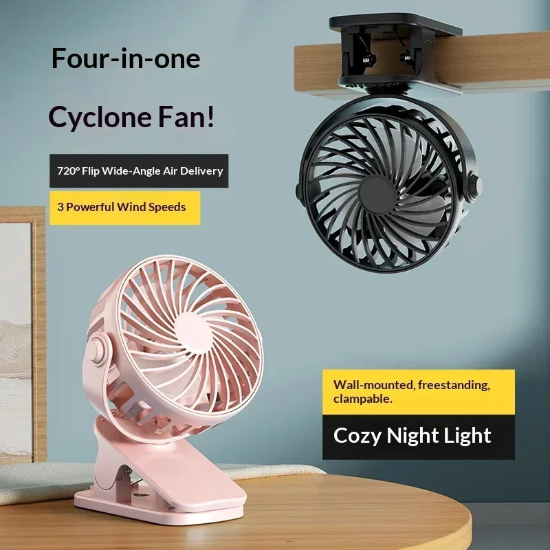 Rechargeable Clip Fan – 720° Rotatable USB Portable Fan
