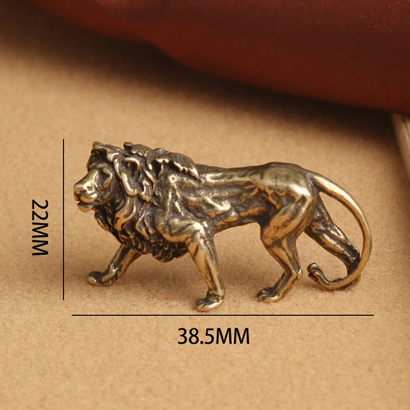 Vintage Brass Lion Miniature Figurine – Metal Desk Statue Décor