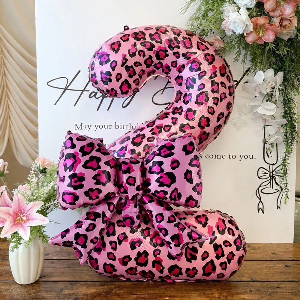 Pink Leopard Foil Number Balloons 0-9 | 40 Inch Party Décor