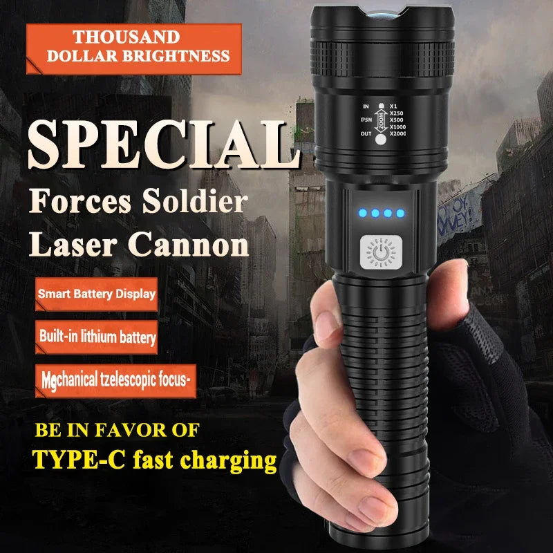Zoomable LED Flashlight – 1200mAh USB-C Rechargeable Torch