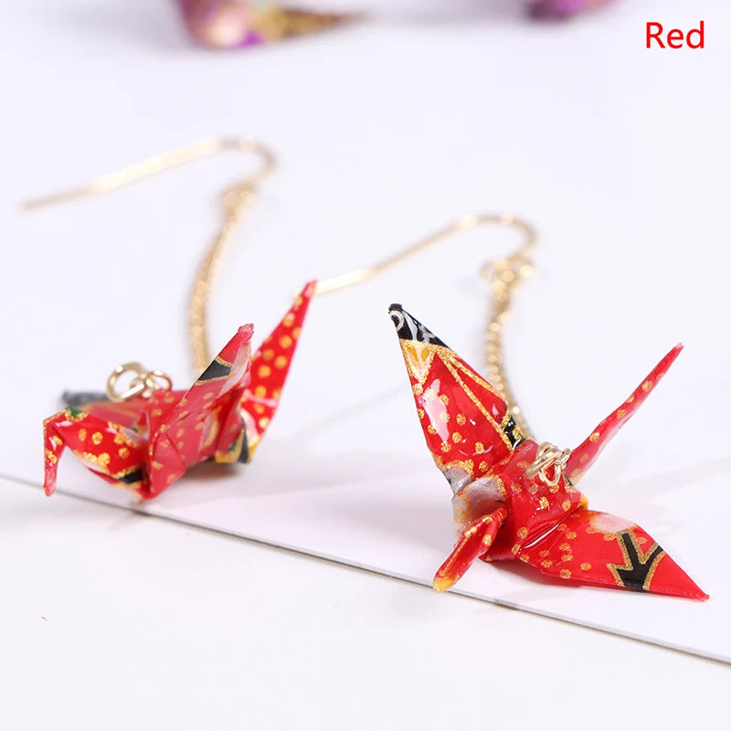 Origami Crane Dangle Earrings – Handcrafted Paper Bird Jewelry