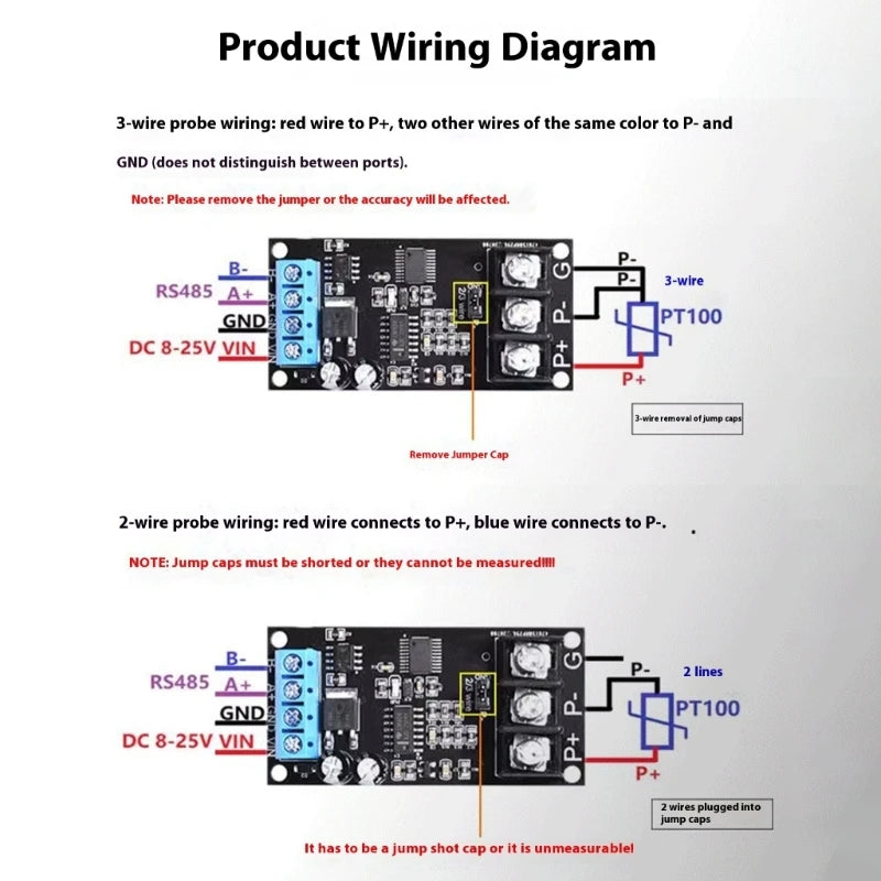 PT100 Temperature Transmitter RS485 Modbus RTU Sensor Module