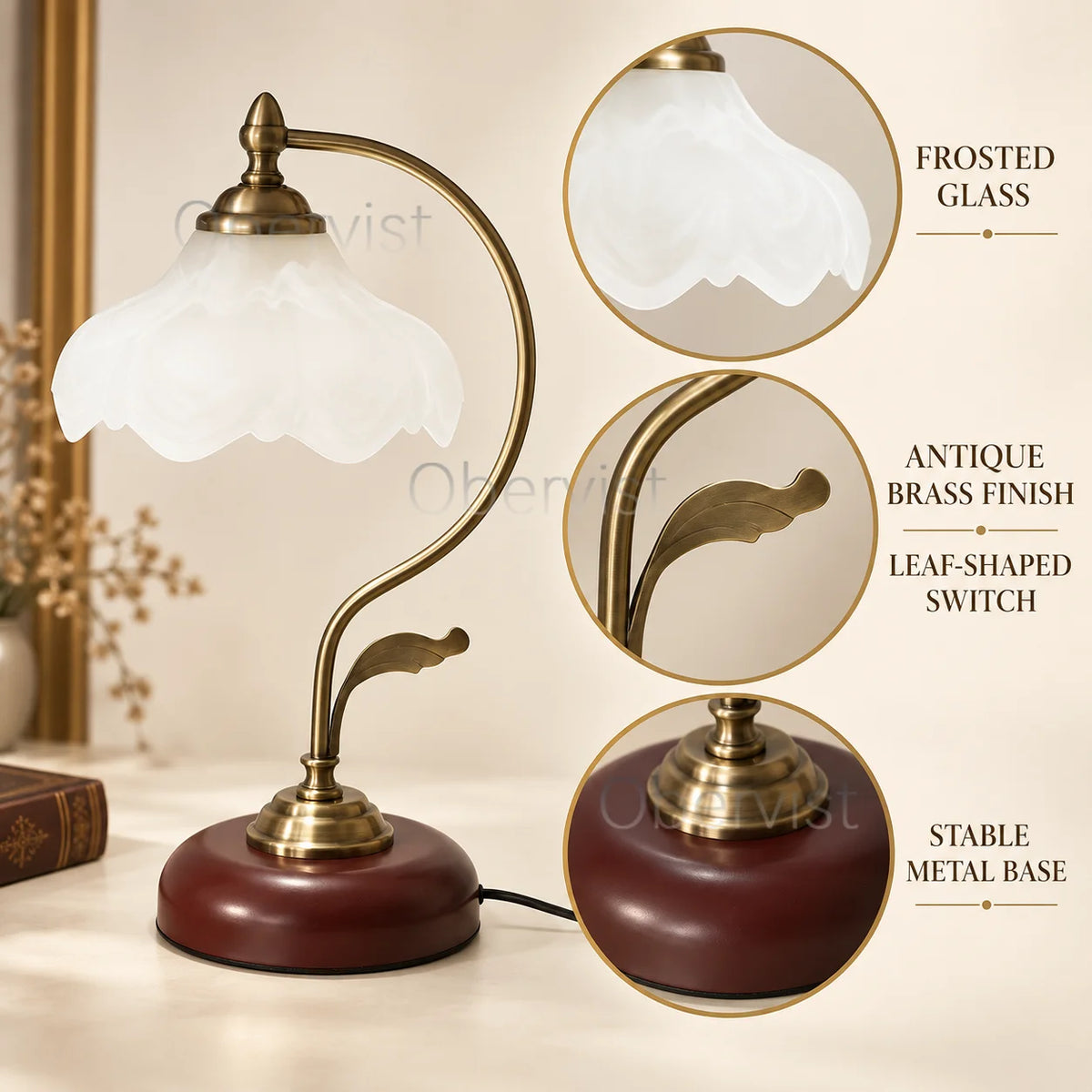 Vintage Nordic Table Lamp – Frosted Glass Flower Shade | E27