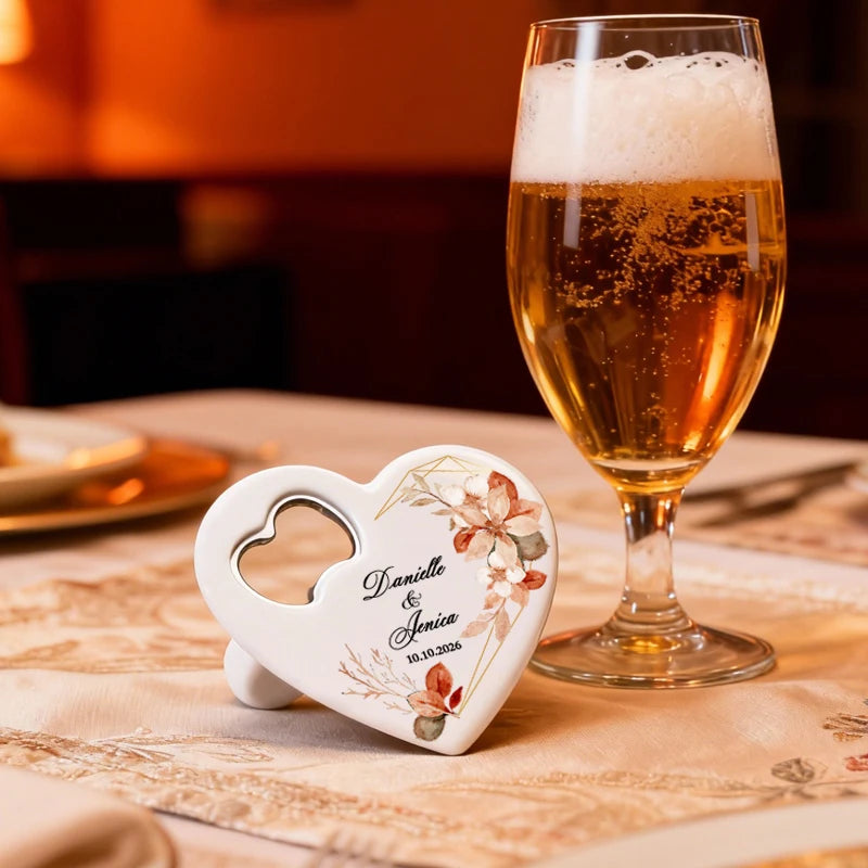 Personalized Heart-Shaped Magnetic Bottle Opener | Wedding Gift