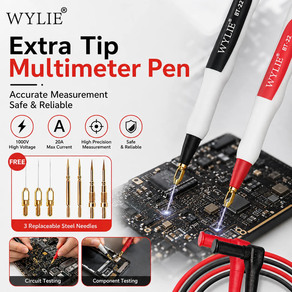 WYLIE BT-22 Multimeter Test Probe Pen – 0.1mm Fine Needle