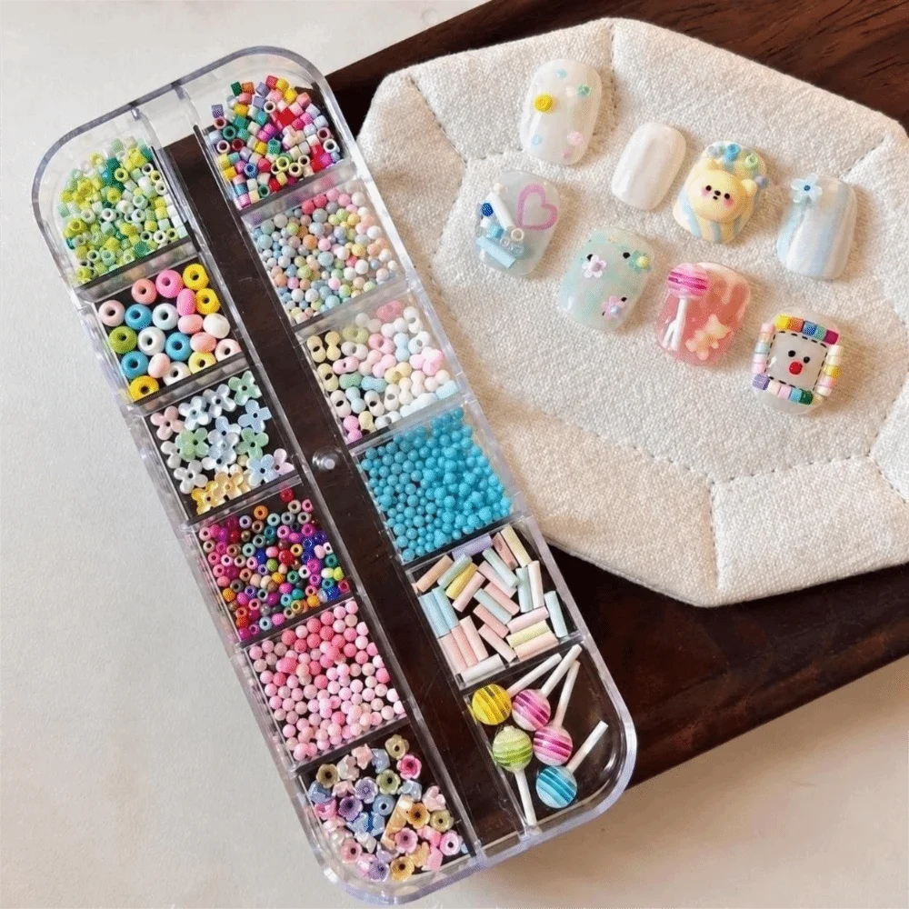 12/36 Grid Nail Art Sequins Kit – 3D Charms & DIY Embellishments