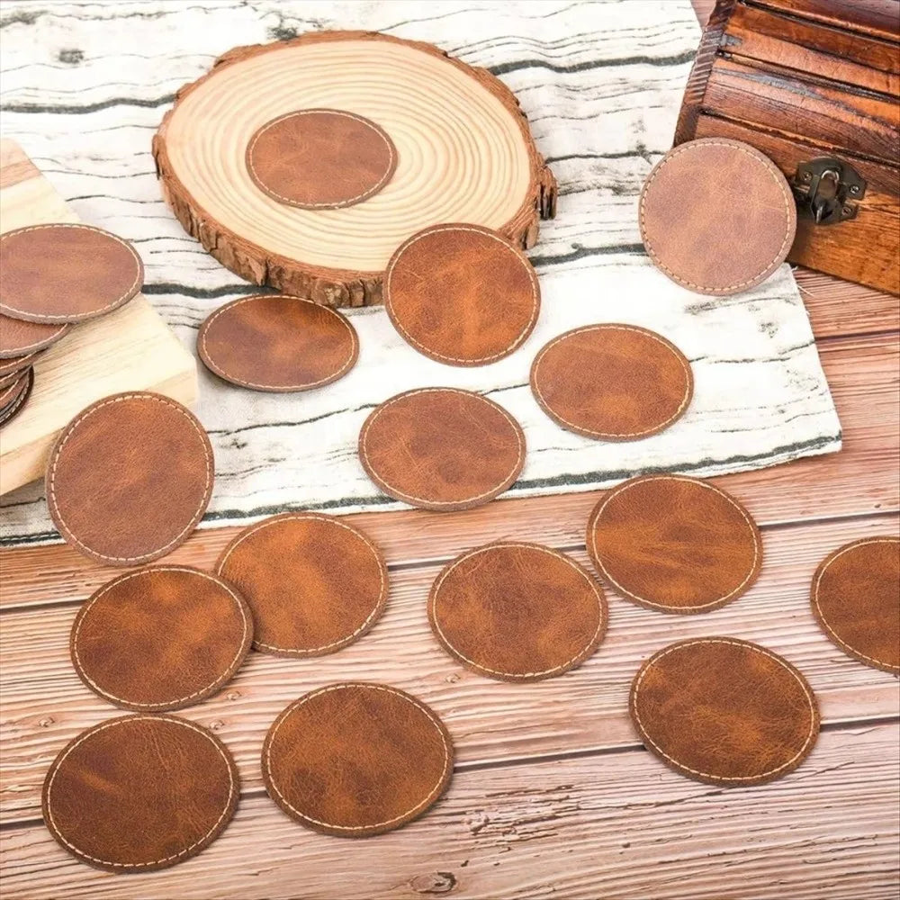 PU Leather Blank Hat Patches Brown – 5/10 Pack, 6.3cm