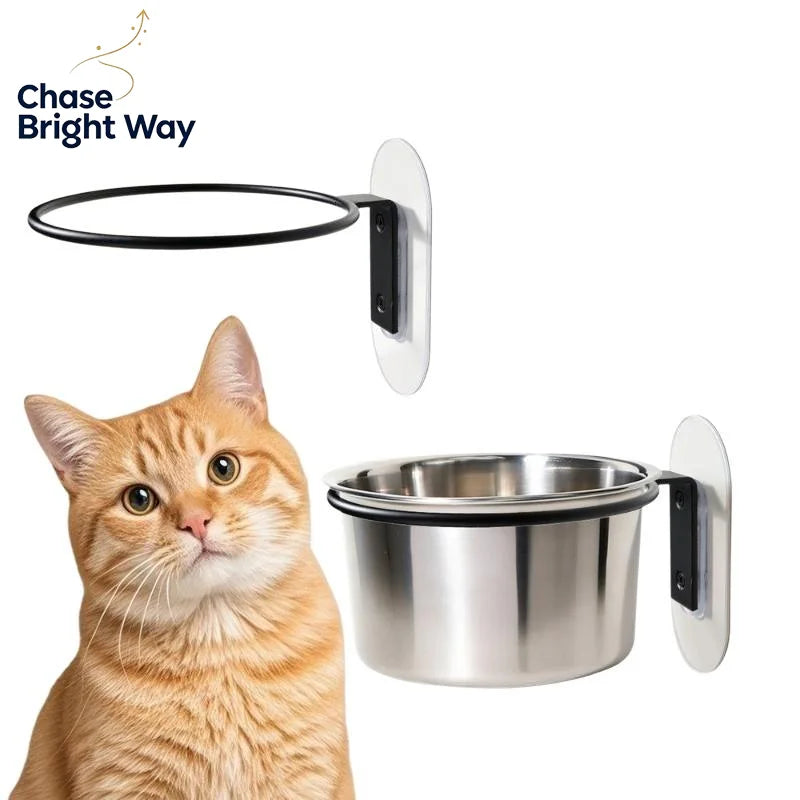 Wall Mounted Pet Bowl – No-Drill Stainless Steel Feeder
