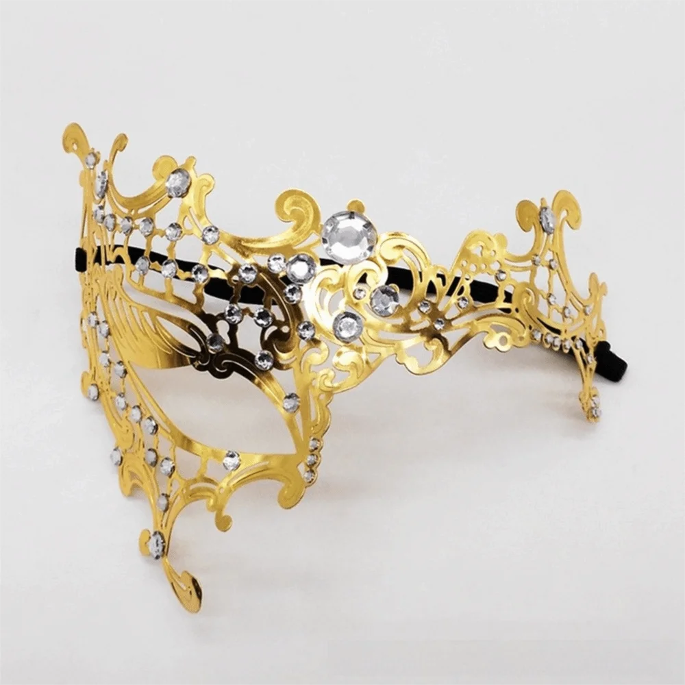 Vintage Lace Metal Masquerade Half Face Mask – Diamond Inlay