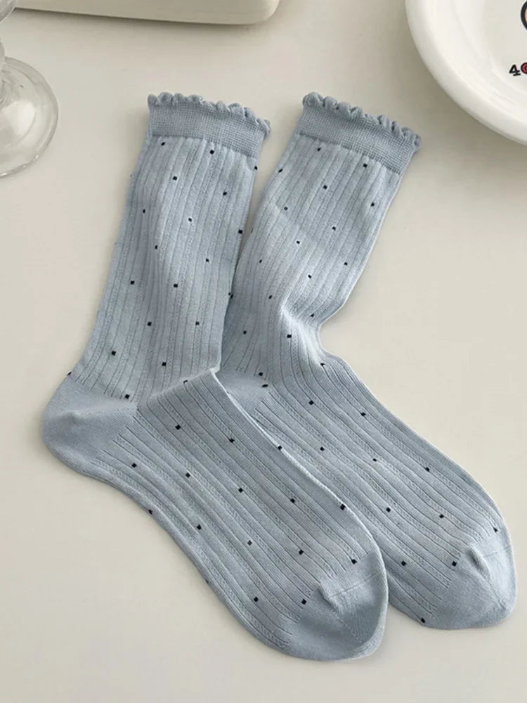 Women's Polka Dot Cotton Crew Socks – Kawaii Harajuku Style