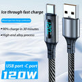 120W USB-A to USB-C Fast Charging Cable – Digital Display