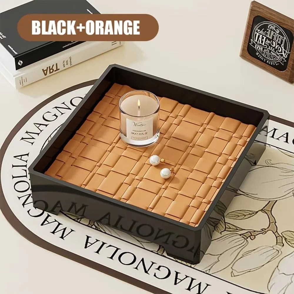 Leather-Weave Storage Tray – Key & Jewelry Desk Organizer