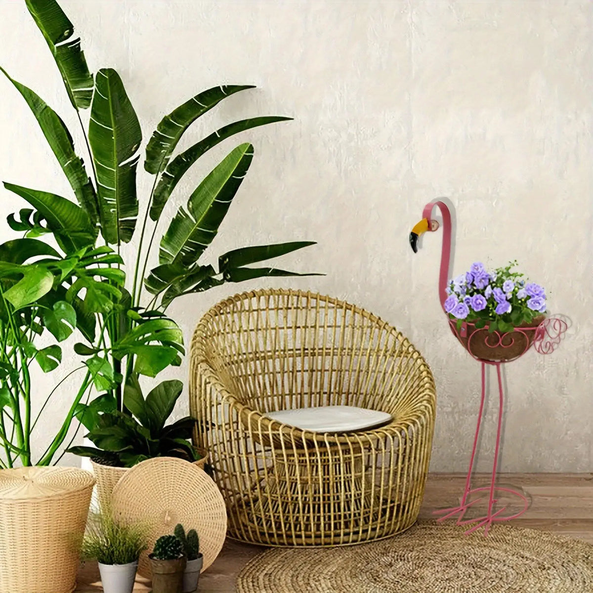 Flamingo Planter Stand Set of 2 – Iron Flower Pot Rack Garden