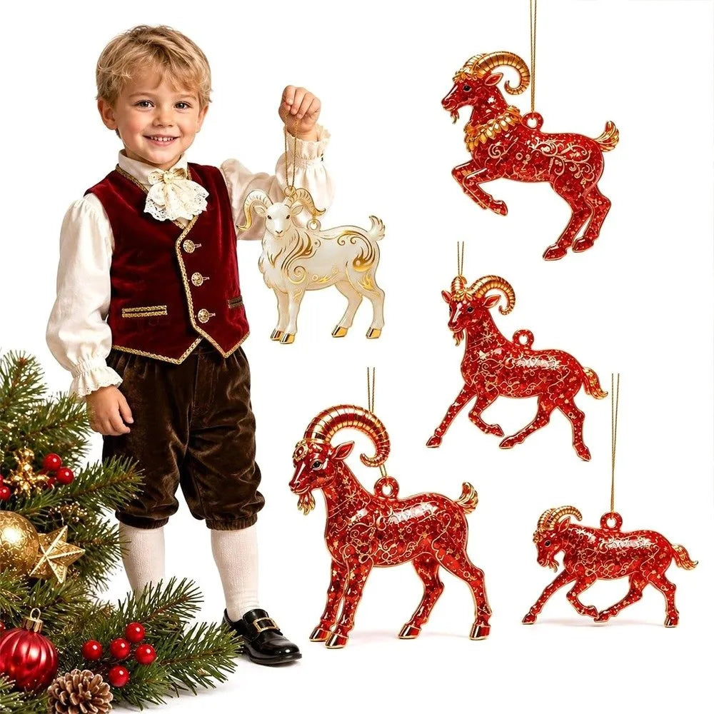 Rhinestone Goat Hanging Ornament Set | Acrylic Holiday Decor