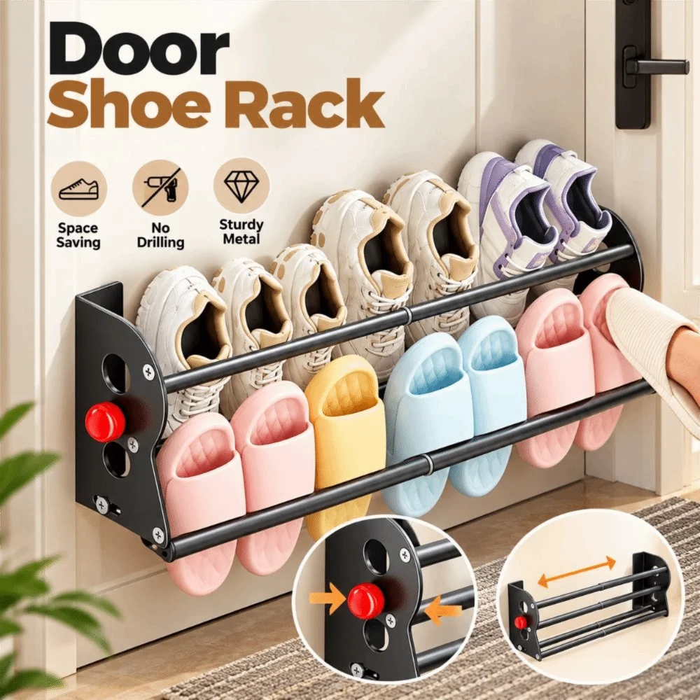 Magnetic Door Shoe Rack – No-Drill Expandable Double Layer