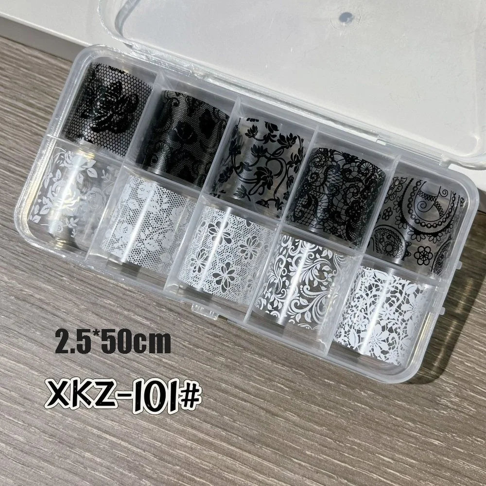 Nail Art Foil Stickers – Lace, Leopard & Stripe Transfers 10pc