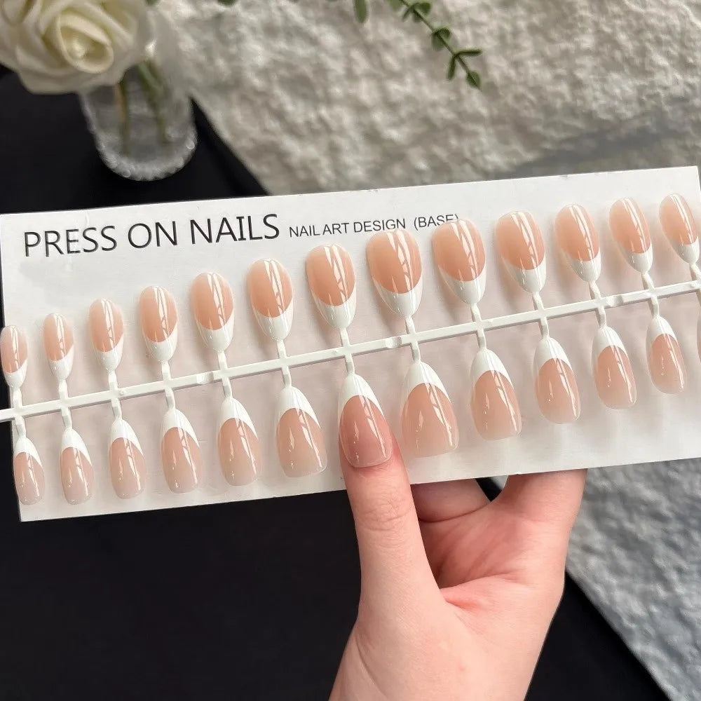 30-Piece Almond Press On Nails – Matte Nude & Glossy Finish