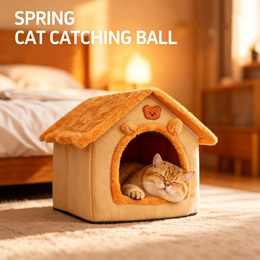 Thickened Warm Pet House – Washable Plush Cave Bed for Cats & Dogs