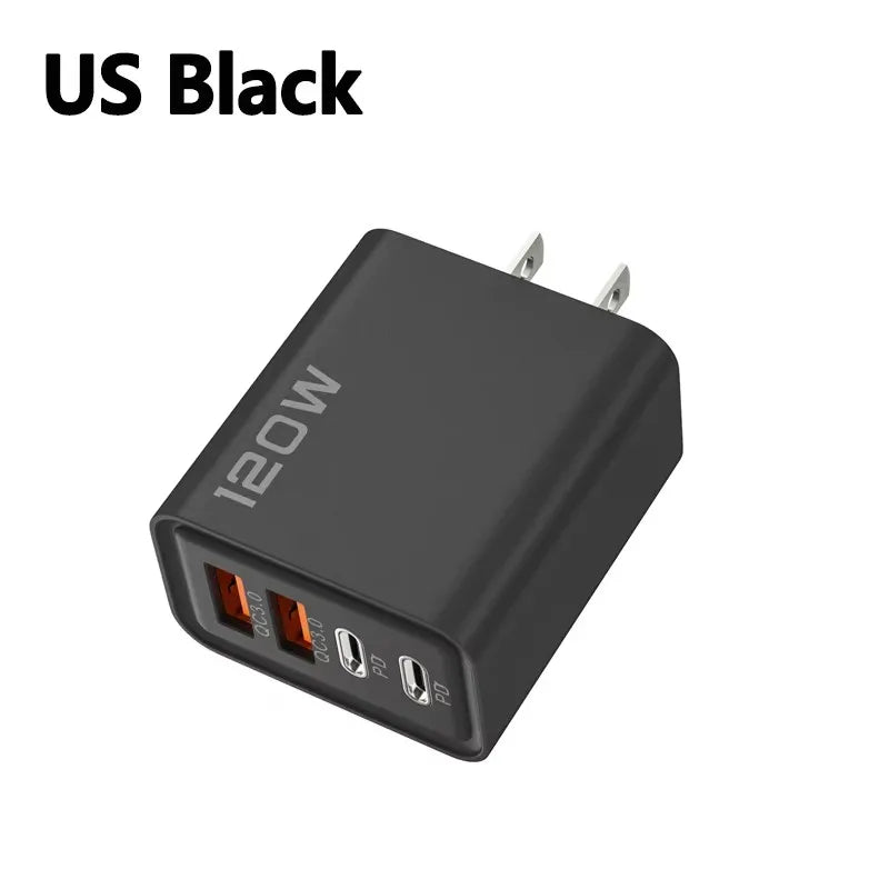 4-Port 120W USB-C PD Fast Charger – Quick Charge 3.0 Adapter