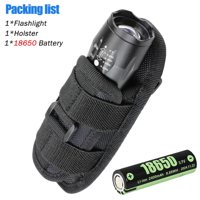 Tactical Flashlight Pouch Holster – 360° Rotatable Belt Clip