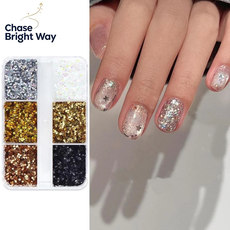 1mm Star Nail Glitter – 6-Color Pentagram DIY Nail Art Sequins