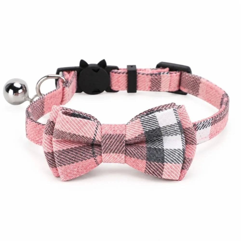 Plaid Cat Collar – Adjustable Breakaway Bowknot with Bell
