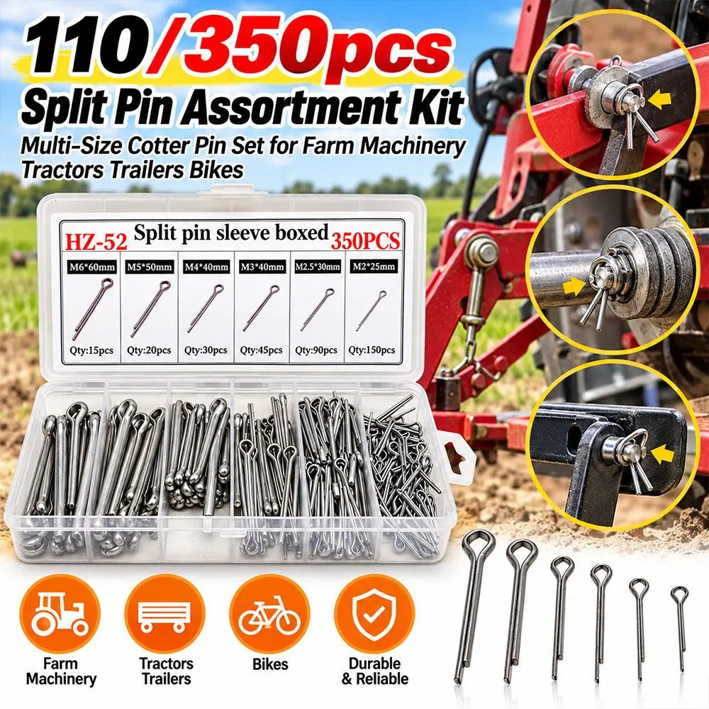 Carbon Steel Cotter Split Pin Assortment Kit – 110 or 350 Pcs
