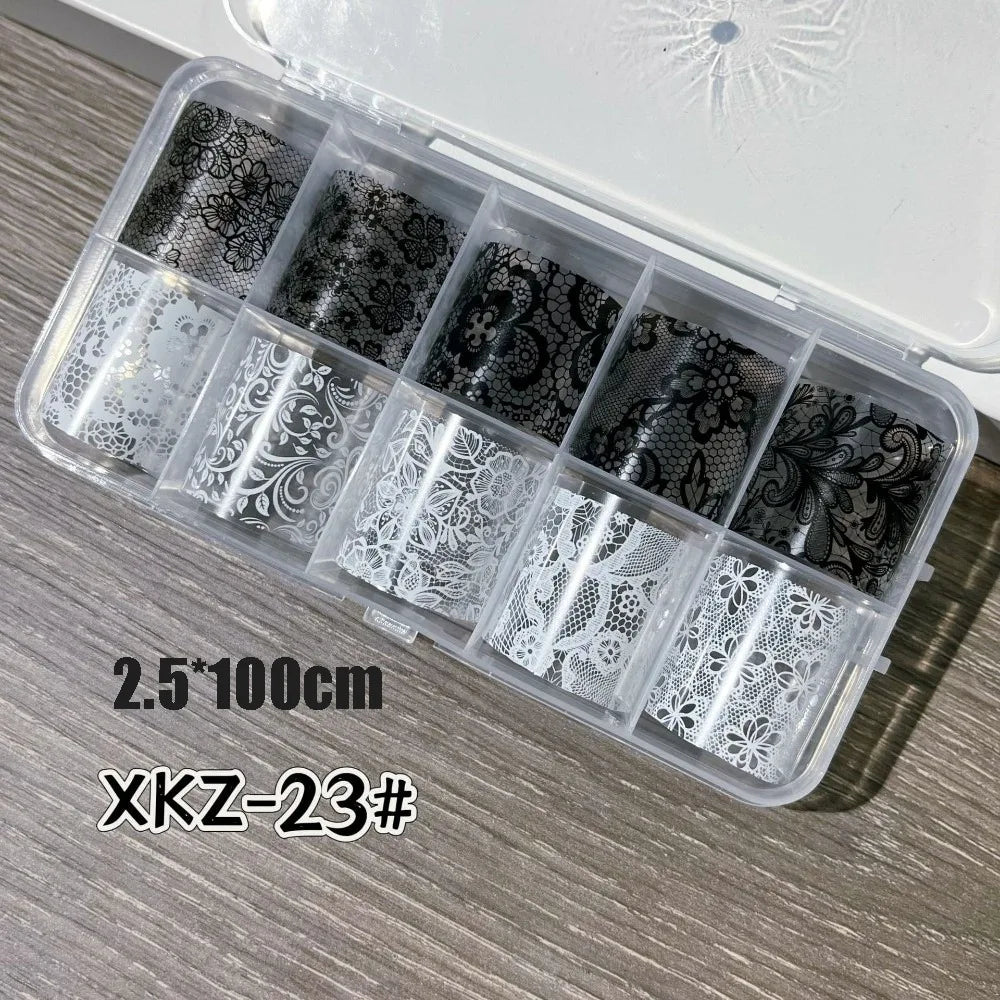 Nail Art Foil Stickers – Lace, Leopard & Stripe Transfers 10pc