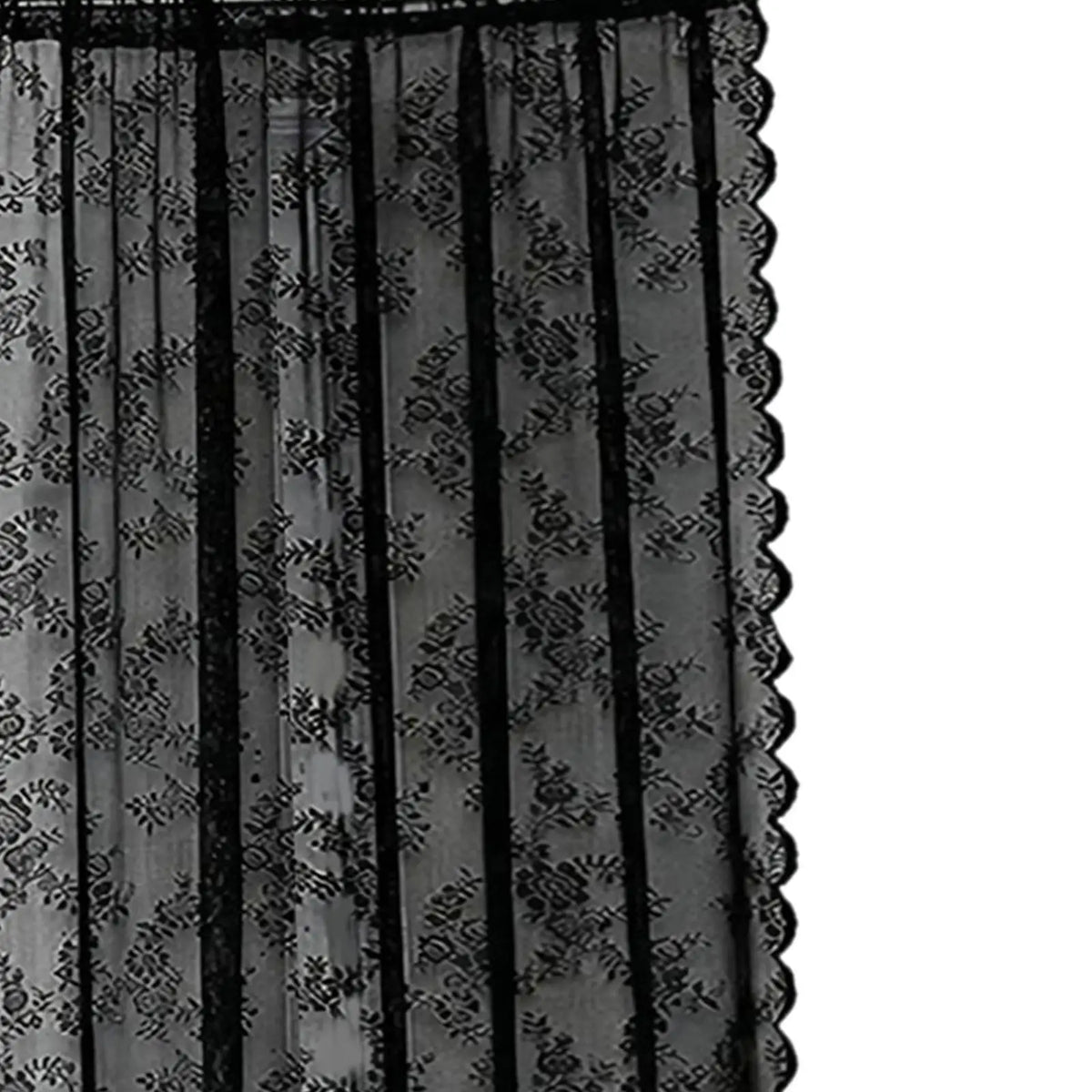 Black Floral Lace Voile Sheer Curtain – Rod Pocket Tulle Panel