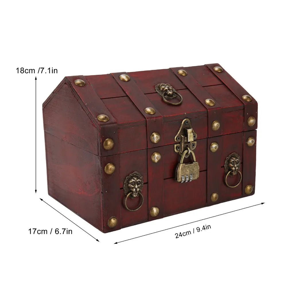 Vintage Wooden Storage Box with Combination Lock | Red Chest