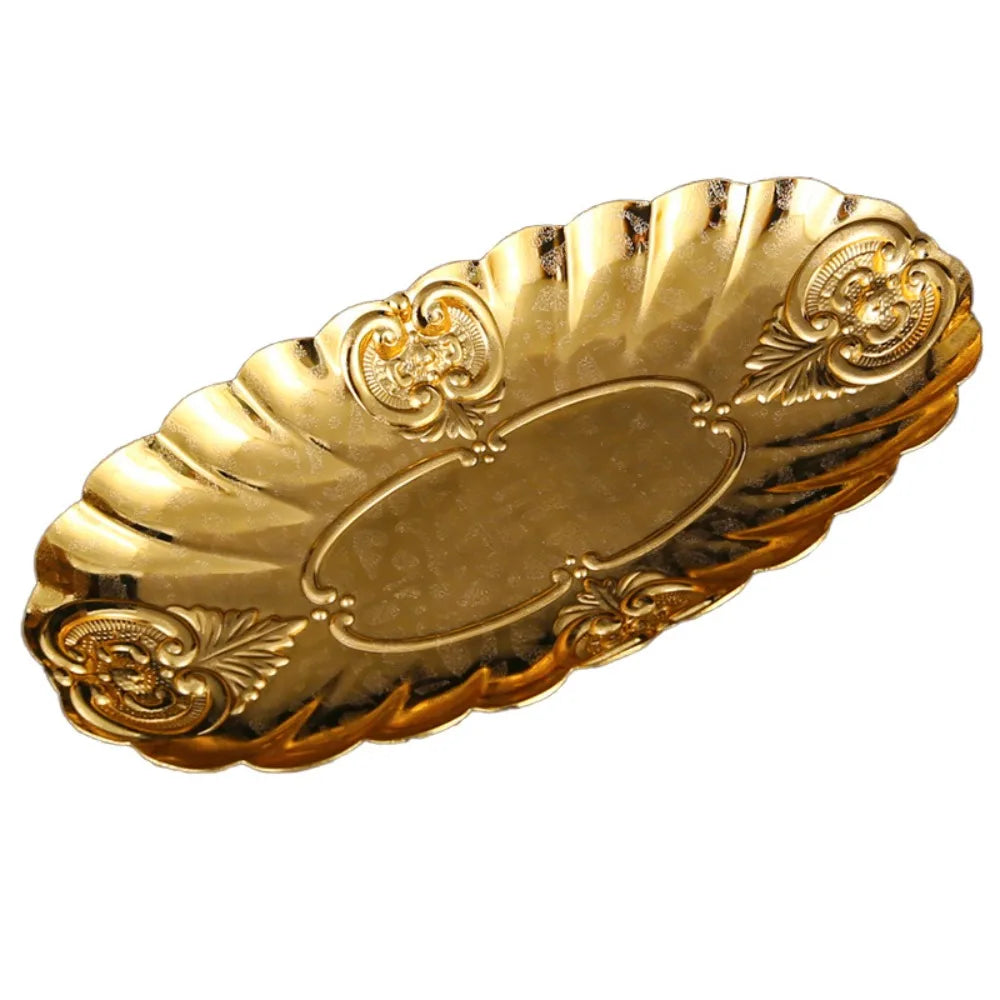 Gold Metal Oval Serving Tray – Rustproof Stackable Platter