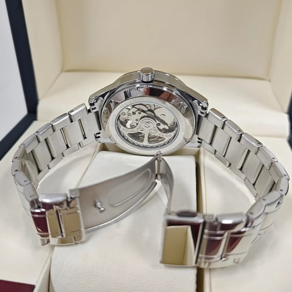 Skeleton Automatic Men's Watch | Roman Numeral Steel Band