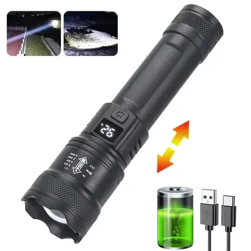 USB-C Rechargeable LED Flashlight – 1500M High Power Torch
