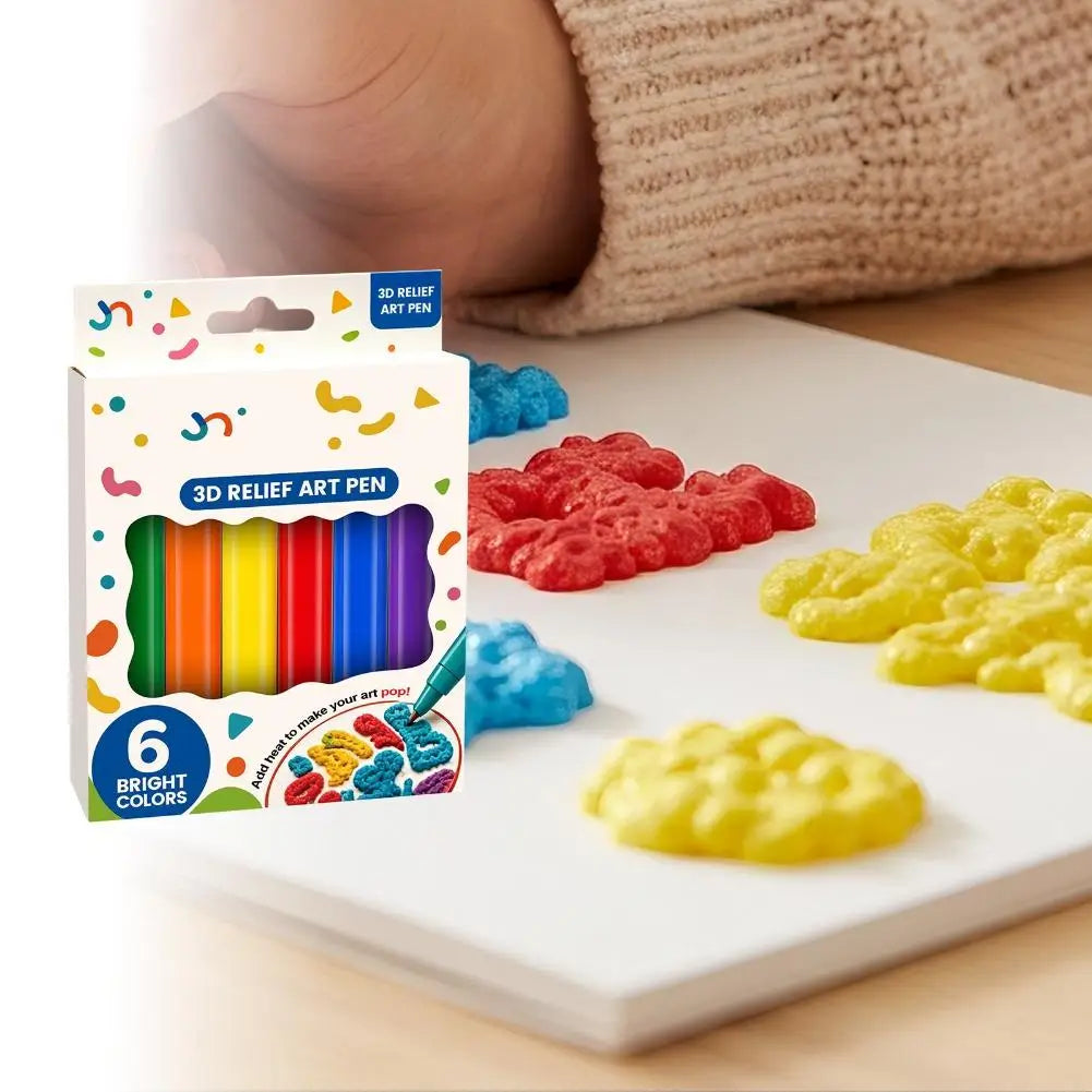 3D Puffy Paint Pens – 6-Pack Bubble Expanding Art Pens for Kids
