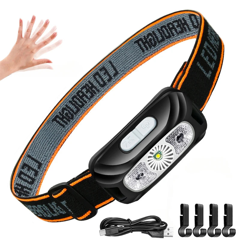 USB Rechargeable LED Headlamp – Motion Sensor, 4 Modes