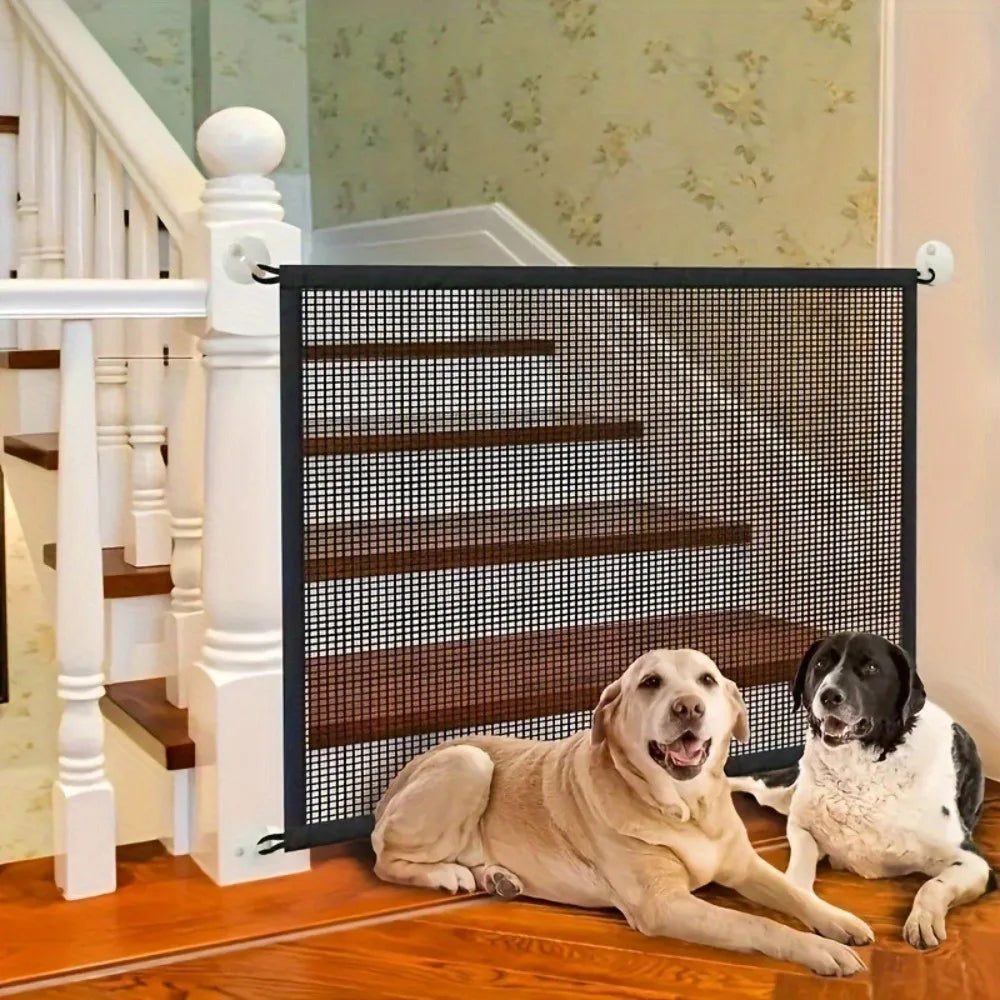 Foldable Dog Barrier Fence with Hooks – Breathable Mesh Pet Gate