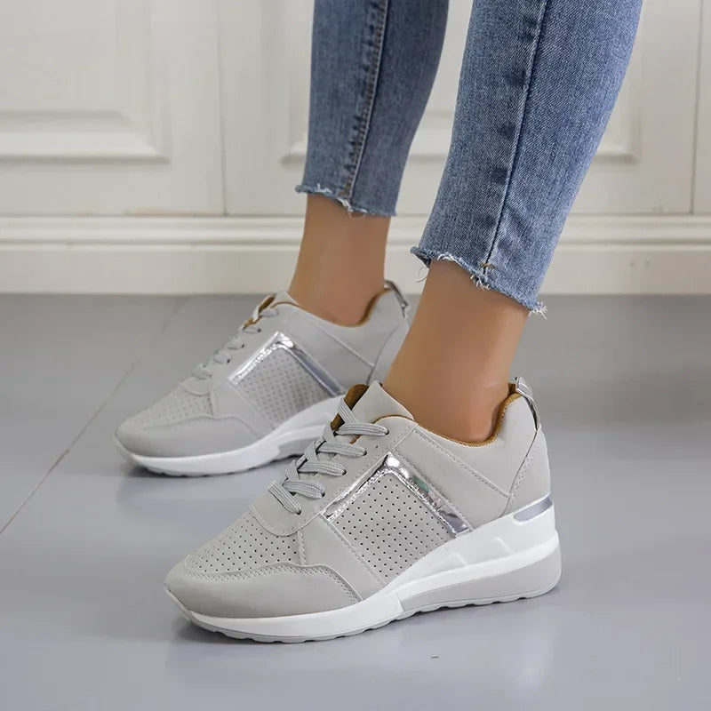 Women's Wedge Platform Sneakers – Lace-Up Breathable Sport Shoes