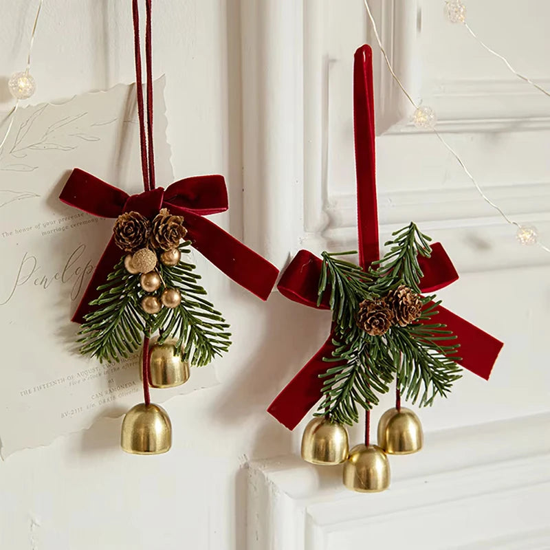 Christmas Pinecone Bell Bow Ornament – Tree, Door & Car Decor