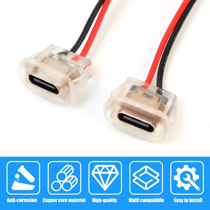 Waterproof USB-C Female Connector Socket with LED – 2-Pin 3A