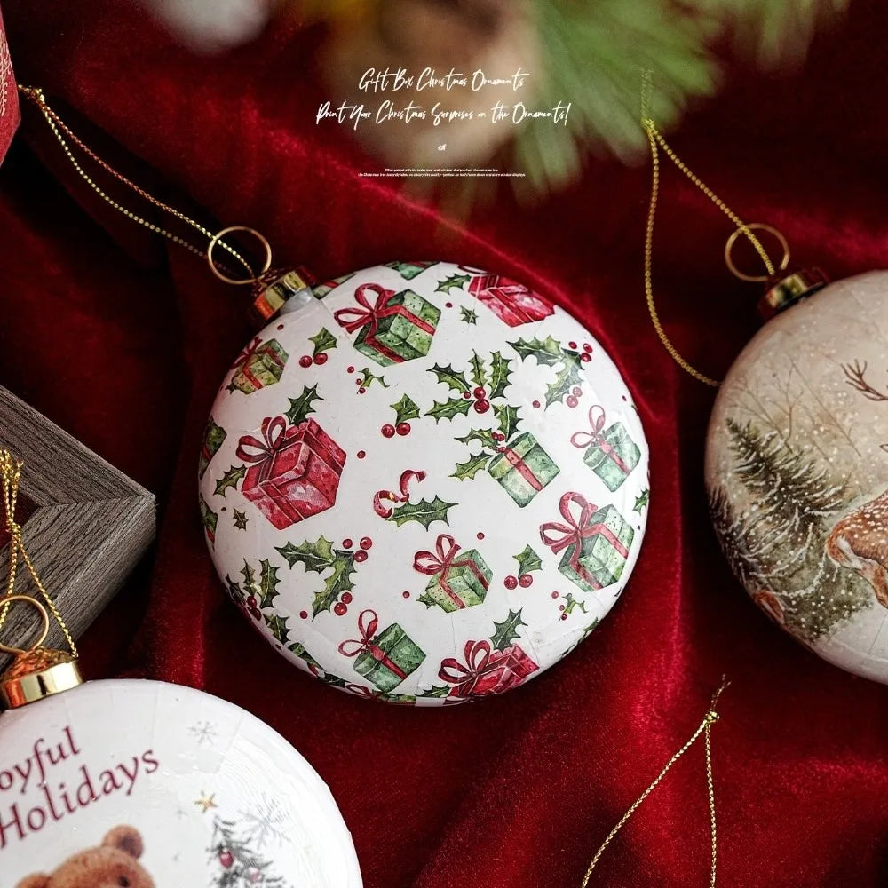 Vintage Flat Round Foam Christmas Ornaments | Paper Print