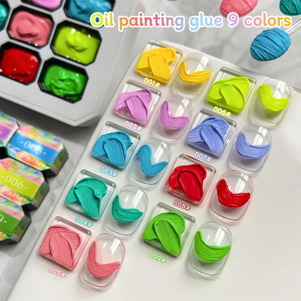9-Color Fluorescent Oil Painting Nail Gel – High-Saturation Art Set